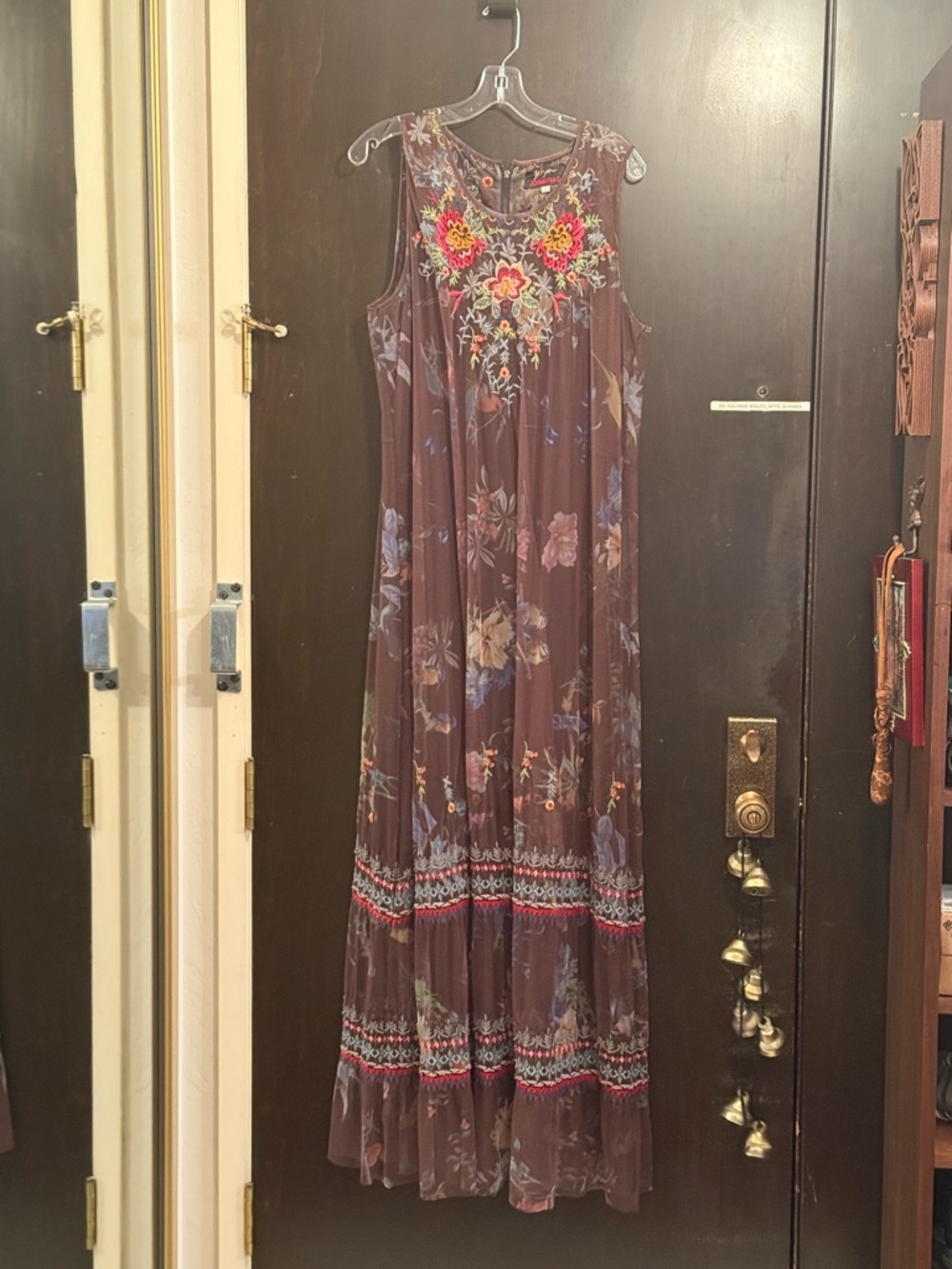 Johnny was Bohemian Floral Embroidered Brown Maxi Dress